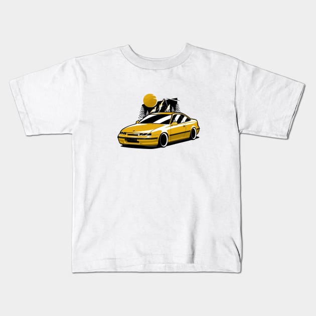Yellow Opel Calibra Classic Coupe Kids T-Shirt by KaroCars
